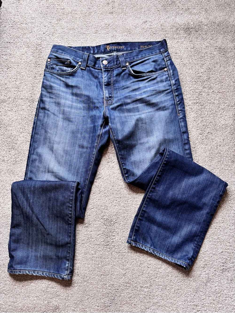 Mens Fidelity Calvary Relaxed Straight Leg Mid Rise Dark Wash Denim Jeans 33x32